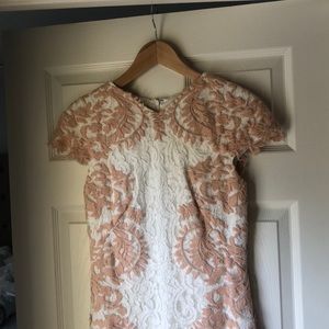 Tadashi shoji lace white and blush midi dress